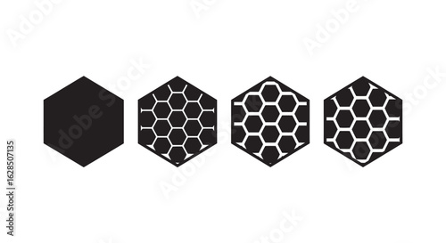 Four hexagonal shapes showing progression of honeycomb pattern silhouette