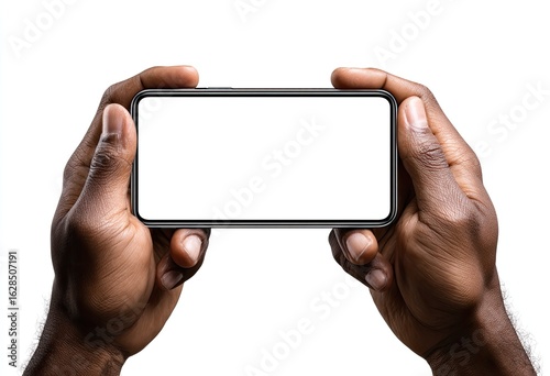 Hands holding a smartphone with a blank screen (1)