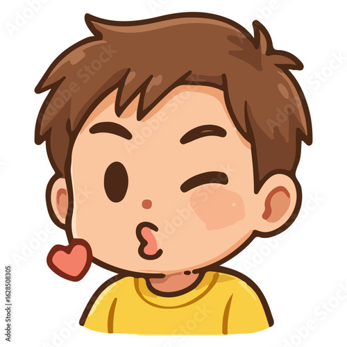 Chibi sticker with expression of blowing a kiss vector design