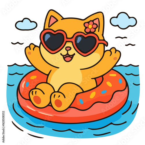 baby cute cat joy playful at the beach, vectot design coloring page designs all about the joy-1