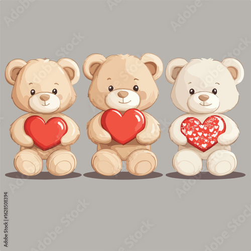 Sweet Teddy Bears with Red Hearts