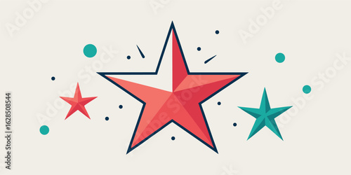 A collection of glowing stars, each with its own unique color and design. The central star stands out with its striking red hue and intricate details