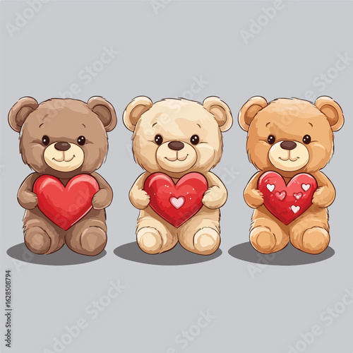 Sweet Teddy Bears with Red Hearts