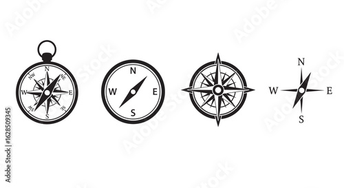 Collection of four vintage compass designs silhouette