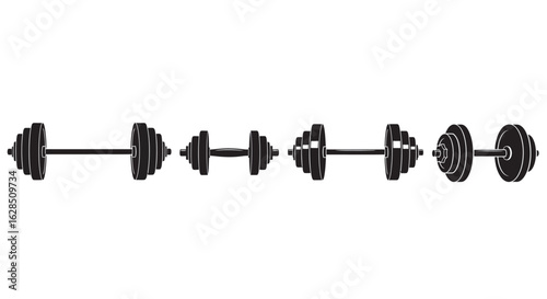 Collection of dumbbells in silhouette for weightlifting and fitness