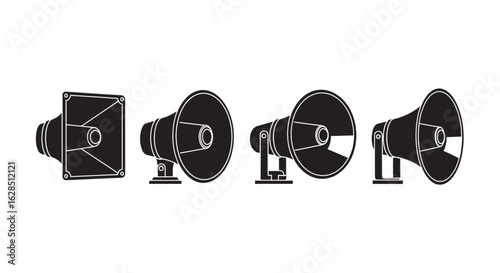 Collection of studio lighting equipment silhouettes in different angles