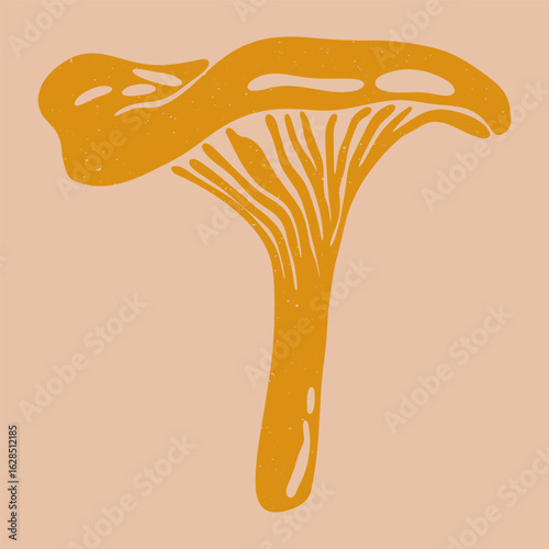 Chanterelle mushroom. Yellow edible forest fungi risograph style, abstract flat golden raw food for vegetarian cooking, fresh organic seasonal harvest. Vector isolated illustration