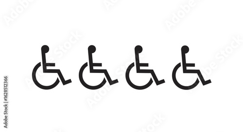 Four black wheelchair accessibility symbols in a row silhouette