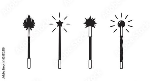 Four magical wands with sparkles and different tips silhouette