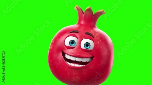 Animated Pomegranate Character - Green Screen Footage