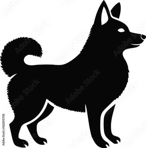 Norwegian Lundehund silhouette of rare Nordic dog breed in standing pose isolated on white background