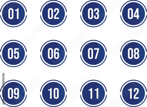 Bullet set template from 1 to 12 in round shape