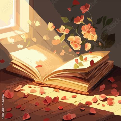 Floral book illustration with blossoms