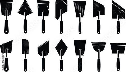 Silhouette Set of Putty Knives and Scrapers Vector Icons