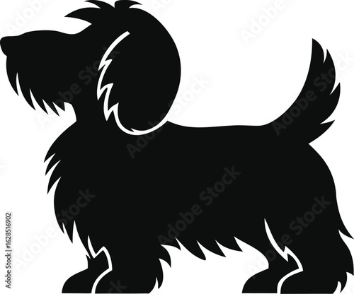 Grand Basset Griffon Vendeen silhouette of long bodied french scent hound in side pose on white background