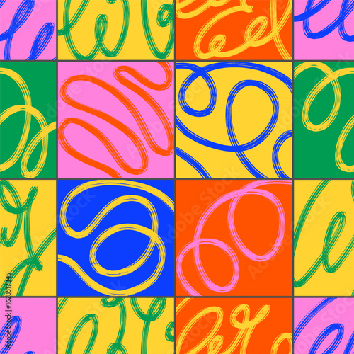 Abstract seamless vector pattern with colorful ink brush strokes. Perfect for modern posters, stylish textile prints, and bold graphic designs.