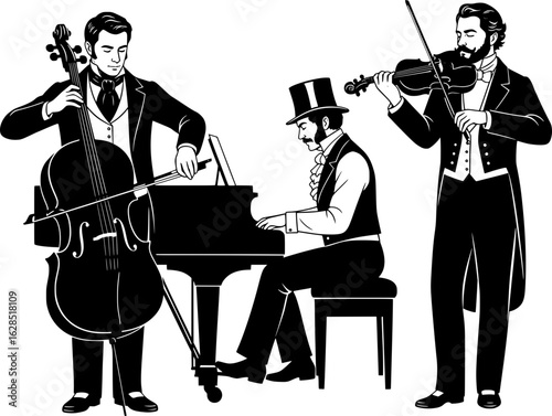 group of  vintage  classical musician playing instrument 