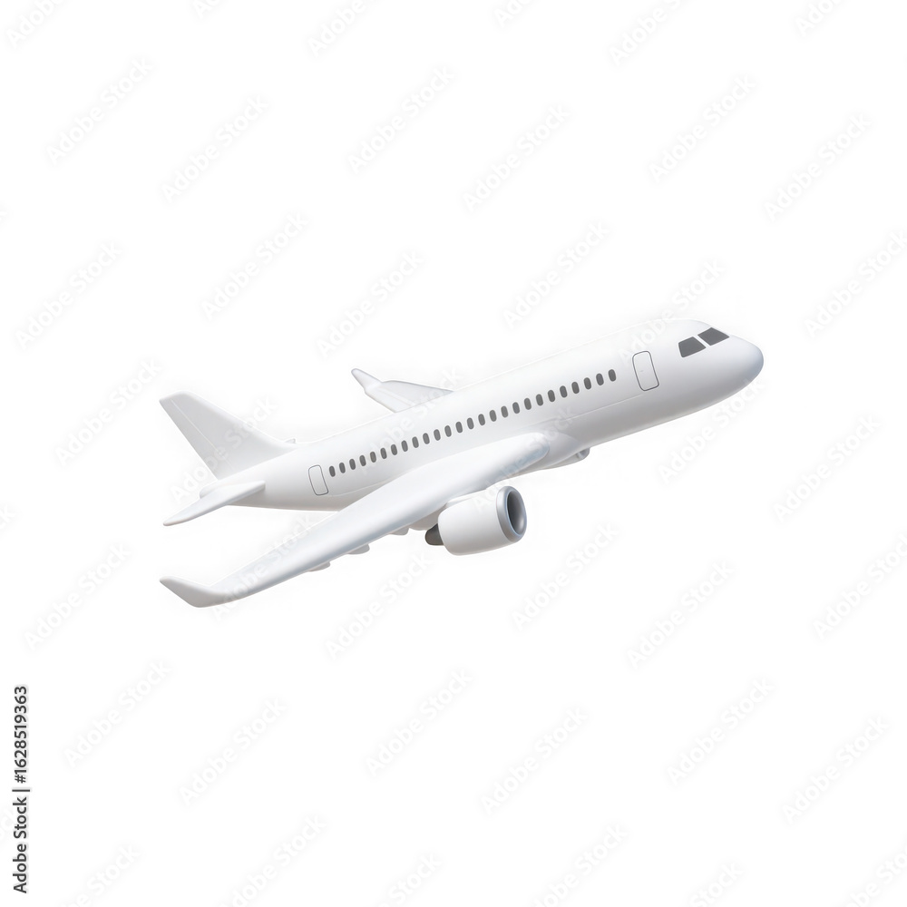 Obraz premium 3d icon of a modern white passenger airplane in flight, isolated on transparent background