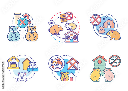 Conceptual illustration showing proper hamster care, housing, and socialization guide