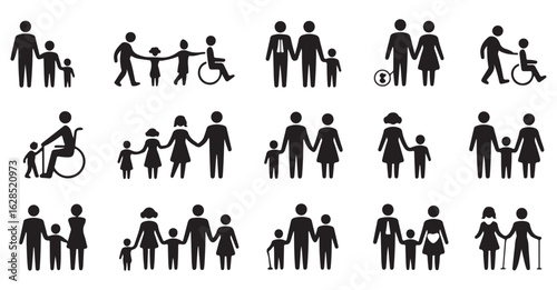 Various icons illustrating relationships, caregiving, and love for family-oriented designs
