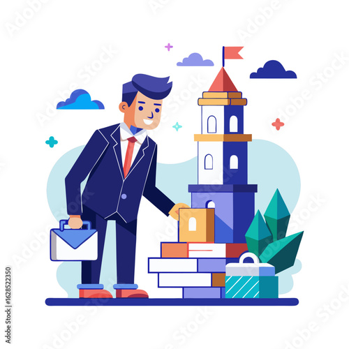 Innovative Businessman Building Product Prototype with Tools and Gears – Concept of Startup Development, Engineering, and Innovation in Progress