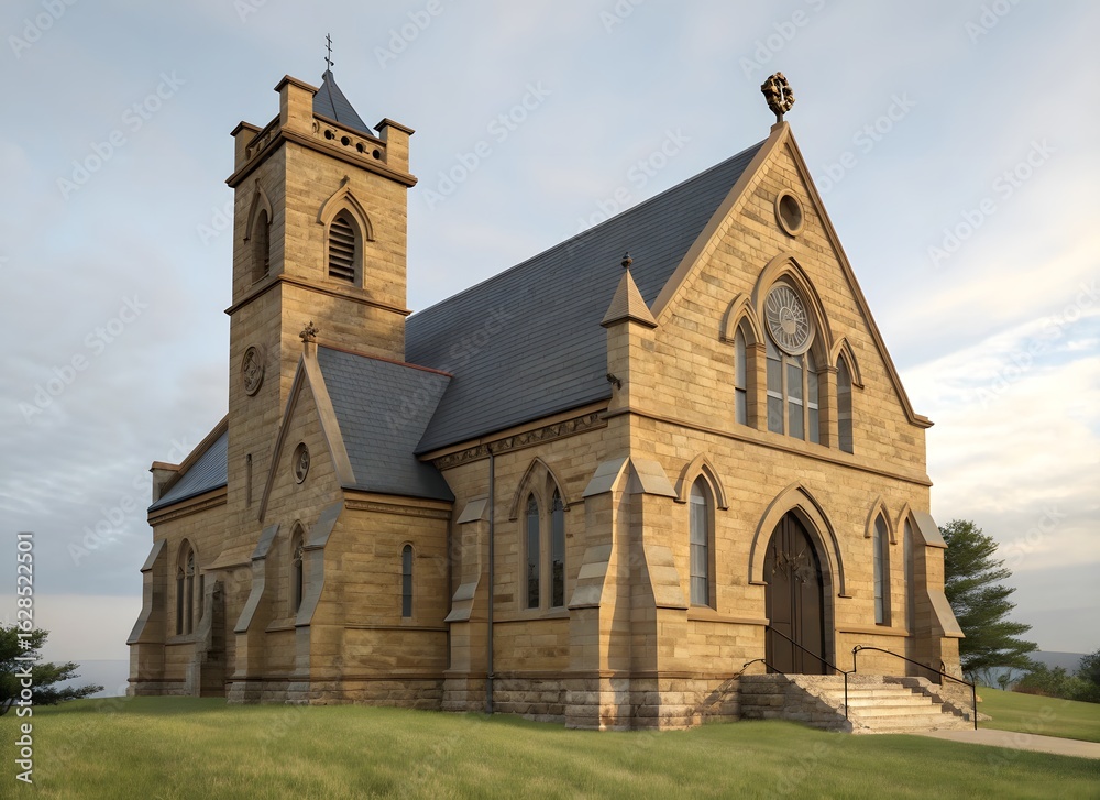 Fototapeta premium Old historical religious church building with sky view