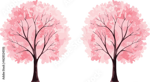 Cherry blossom tree illustration, pink sakura tree clipart, spring floral vector, Japanese style tree design, blooming tree element, seasonal decorative tree