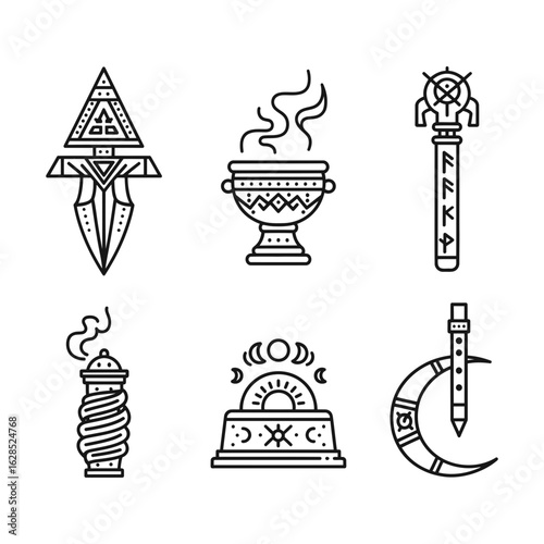Artificial intelligence vector art of mystical and occult symbols isolated on white background in black outline