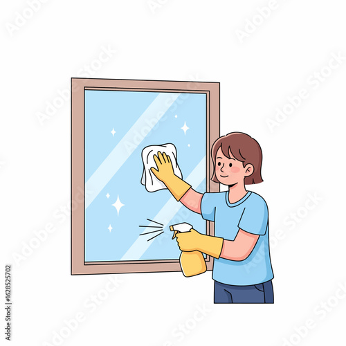 Women Cleaning Windows Service Illustration