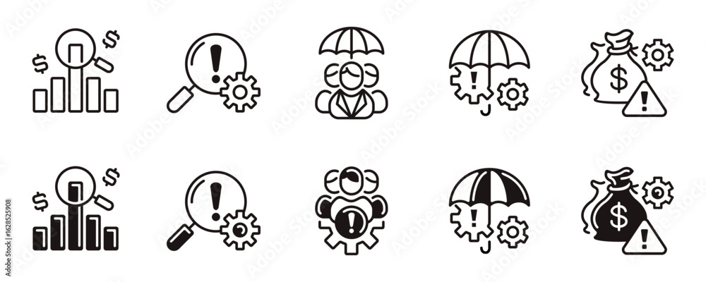 Fototapeta premium simple risk management safety protection icon line set finance assessment strategy warning alert gear control signs vector illustration