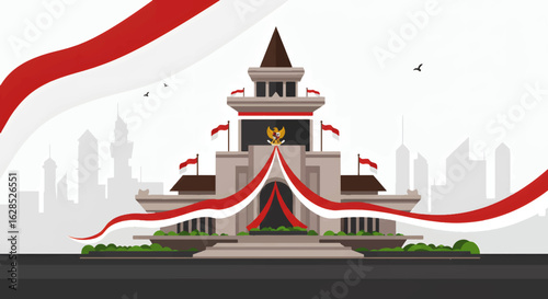 Gedung Sate Bandung Indonesia Independence Day Celebration Illustration
