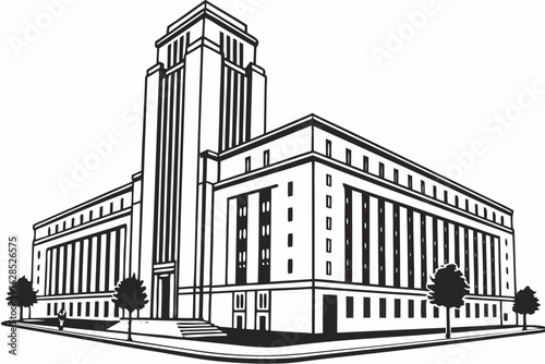 Architectural grandeur of the U.S. Department of Justice in Washington, DC stands tall, reflecting authority and federal power, modern flat illustration style.