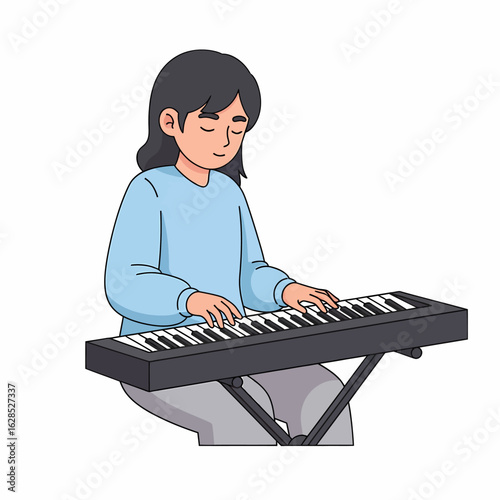 Women Playing Keyboard Music Illustration