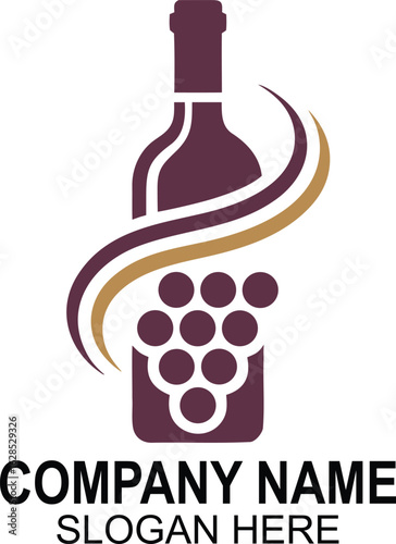 Elegant Wine Bottle and Grapes Logo Design for Fine Dining Establishments