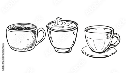 Cup, coffee, cappuccino, hot, americano concept. Hand drawn isolated vector.
