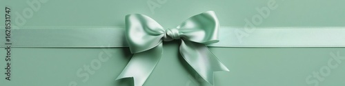 Elegant mint green satin ribbon bow on a matching background for gift wrapping