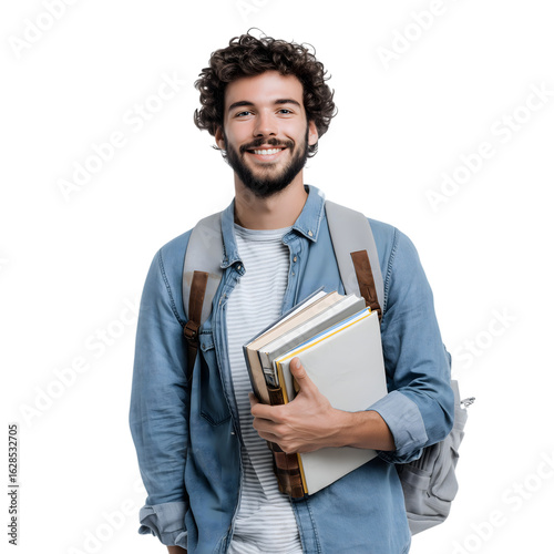 Happy Bearded Male Student Holding Books