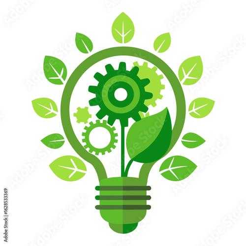light bulb with green leaves