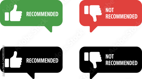 Four speech bubbles with thumbs up and thumbs down icons indicating approval and disapproval