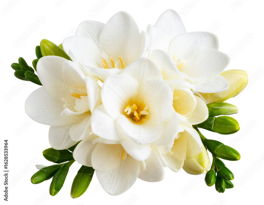 Fototapeta premium elicate white freesia flowers on a transparent background 