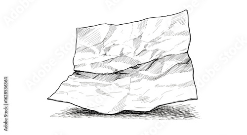 Sketch of a crumpled piece of paper on transparent background