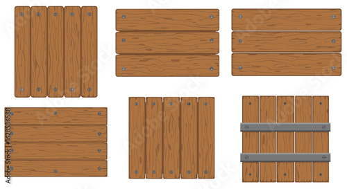 Collection of six brown wooden plank illustrations on transparent background