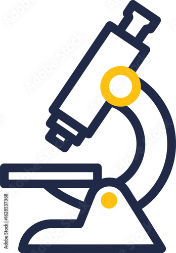 A simple, stylized line icon of a laboratory microscope used for scientific research and discovery.