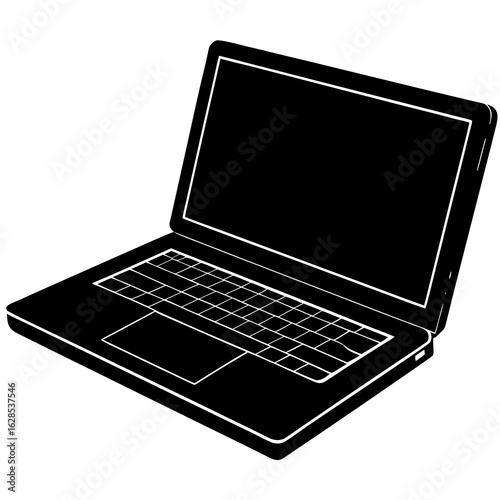 Black laptop silhouette on white background computer