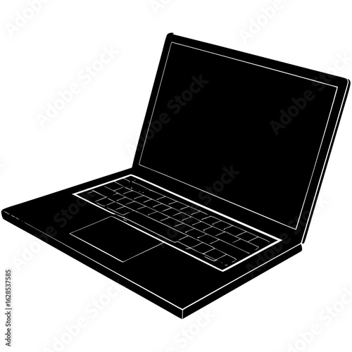 Black laptop silhouette on white computer technology