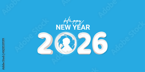Happy New Year 2026 Number logo drinking milk Children food social media banner poster cover design concept, Vector illustration, Milk splash new year banner web post	