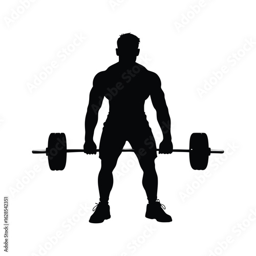Silhouette of a Muscular Man Deadlifting a Barbell Against a White Background