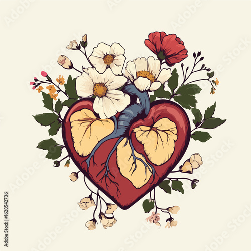 Botanical heart adorned with flowers
