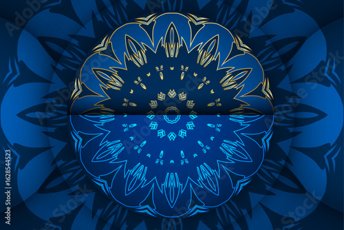 Luxury gold and blue circular mandala inspired by cultural art
