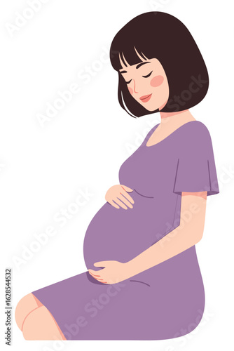 Joyful Expectant Mother Embracing Baby Bump in Soft Purple Dress